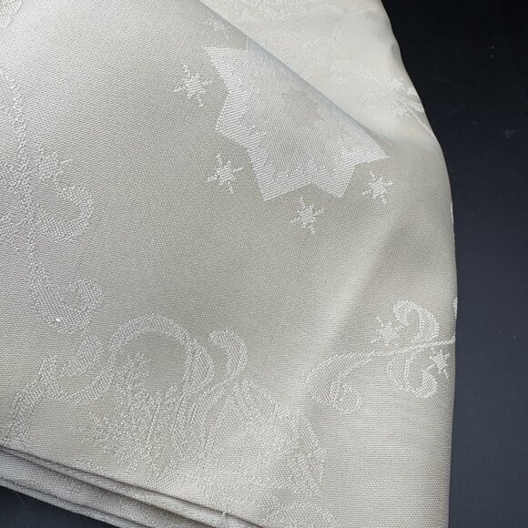 Vintage Cream Satin Damask Tablecloth 70 x 54 Floral Star Pattern - Picture 9 of 15